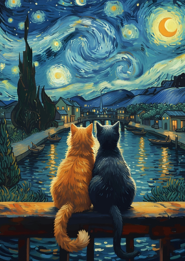 Cats under Starry Night
