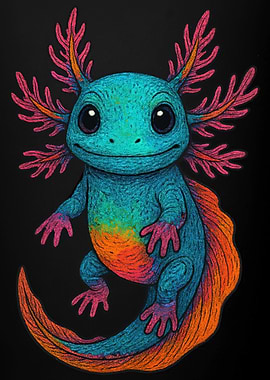 Cute Axolotl Black Background