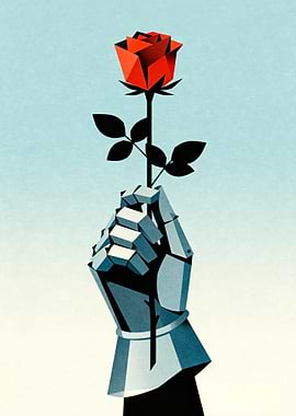 Red Rose Holding by Knight