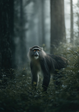 Monkey in Misty Forest