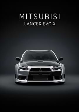 silver Mitsubishi Lancer EVO X poster