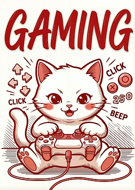 Cute Cat Gamer Illustration
