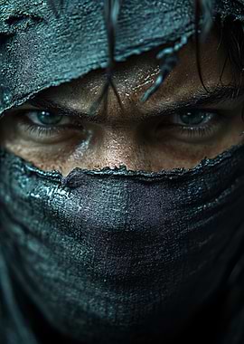 Intense Gaze Behind a Dark Veil