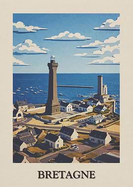 Brittany, France coastal town illustration