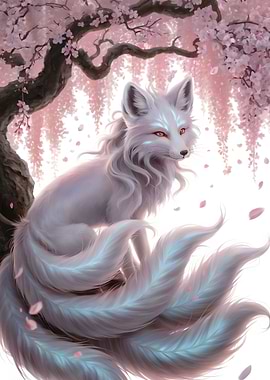 Nine-tailed Fox Under Cherry Blossoms