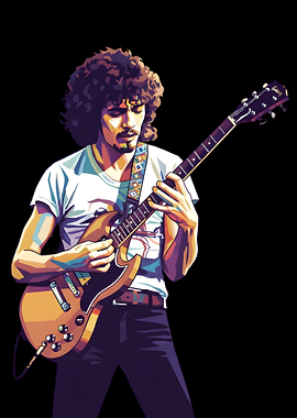 Carlos Santana playing guitar illustration