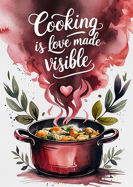 Cooking is Love Watercolor Art
