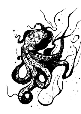 Monochrome Octopus Illustration