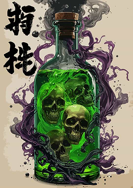 Skull Potion Bottle with Japanese Kanji