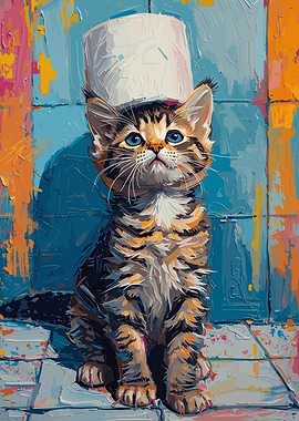 Kitten with Chef Hat Painting