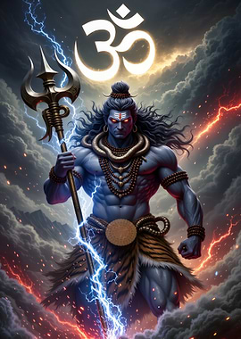 Lord Shiva with Trident and Om Symbol