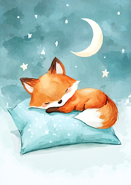 Sleeping Fox Watercolor Illustration
