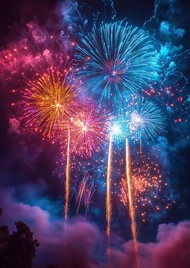 Colorful Fireworks Display at Night