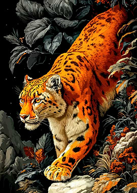 Orange Leopard in Dark Foliage