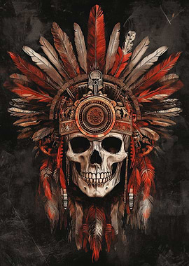 Skull with Feather Headdress