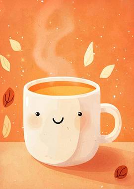 Cute Coffee Cup with Autumn Leaves