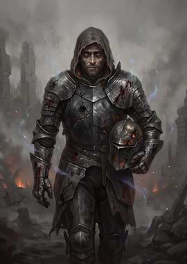 Wounded Knight in Ruined Landscape