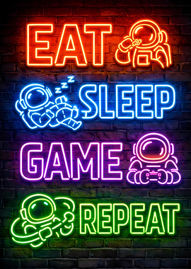 Astronaut Eat Sleep Game Repeat Neon Sign