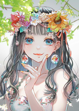 Anime Girl with Flower Crown Portrait