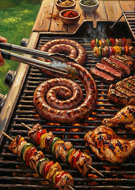Braai: South African Barbecue Grill with Meats and Skewers