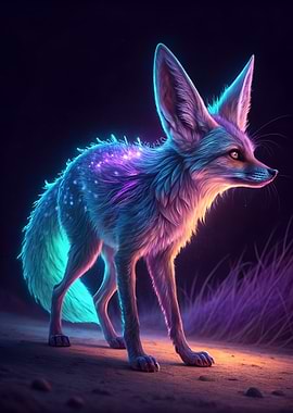 Neon Fennec Fox Portrait