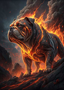 Fiery Bulldog on Rocky Terrain