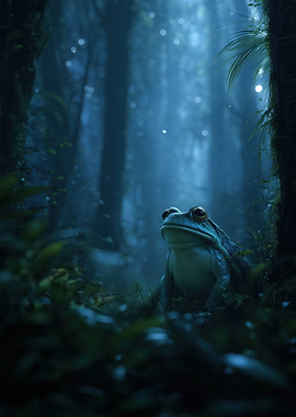 Frog in a Misty Forest