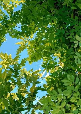 Green Leaves Against Blue Sky