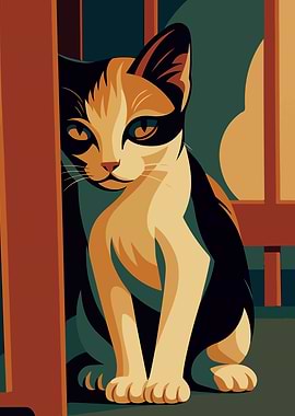 Stylized Calico Cat Illustration