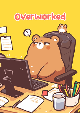 Overworked Bear Cartoon Illustration