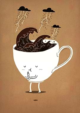 Stormy Coffee Cup Character Illustration