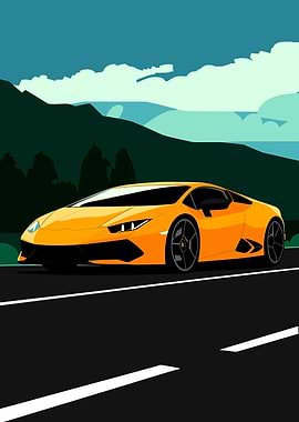 Yellow Lamborghini on the road