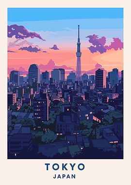 Vintage Travel Tokyo Japan Cityscape