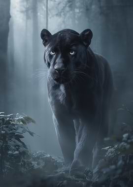 Black Panther in Misty Forest