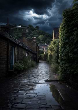Stormy Alleyway in a Village
