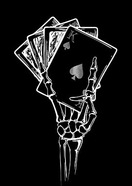 Skeleton Hand Holding Playing Cards