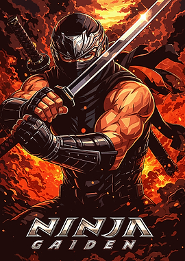 Ninja Gaiden Warrior in Fiery Backdrop