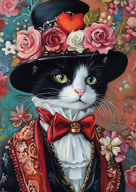 Elegant Cat Portrait with Floral Hat
