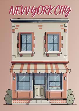 Cartoon New York City Building Illustration