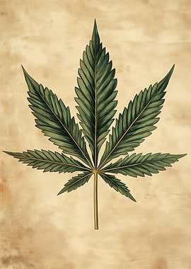 Cannabis Leaf Illustration on Textured Background