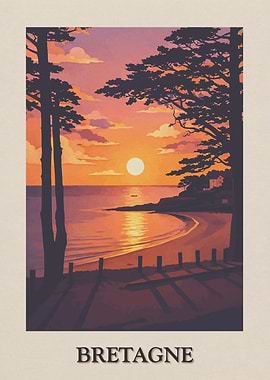 Bretagne Sunset Beach Landscape Art