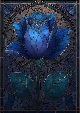Blue Rose Stained Glass Art