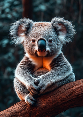 Cute Koala Portrait on Branch