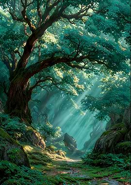 Enchanted Forest with Sunbeams