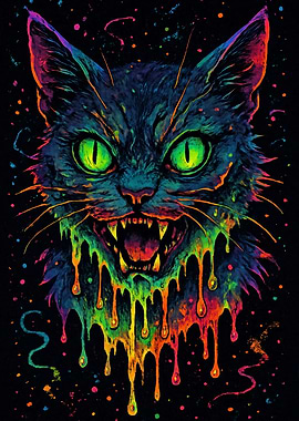 Psychedelic Cat with Dripping Paint