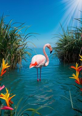 Flamingo in Tropical Water
