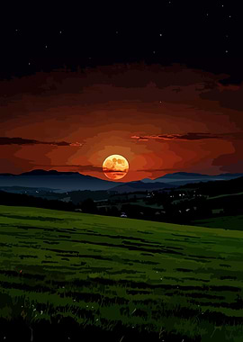 Full Moon Over Green Hills