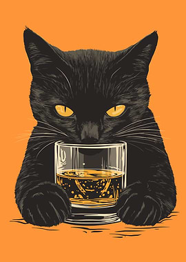 Black Cat drinking Whiskey