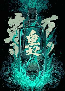 Killing Bottle with Flames Illustration