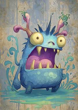 Blue Monster with Antlers and Spikes